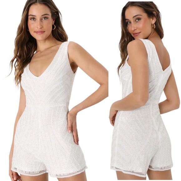 Lulus Pants - Lulu's White V-Neck Jumpsuit
